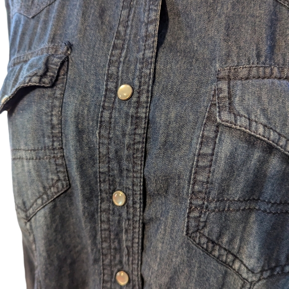 River Island Denim Pearl Snap Western Cowboy Style Women's Shirt XL - Picture 2 of 6